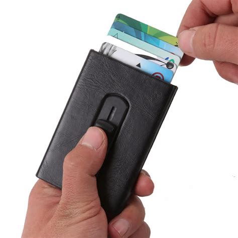 automatic pop-up rfid-blocking creative card holder|pop out card wallet.